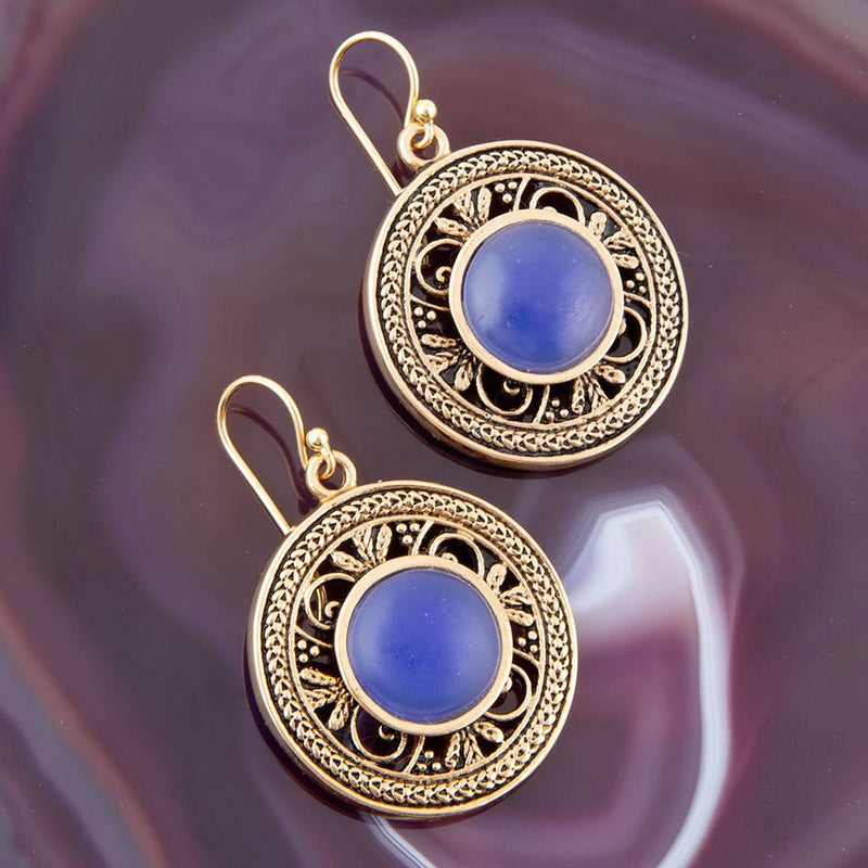 Blue Agate and Golden Detail Drop Earrings