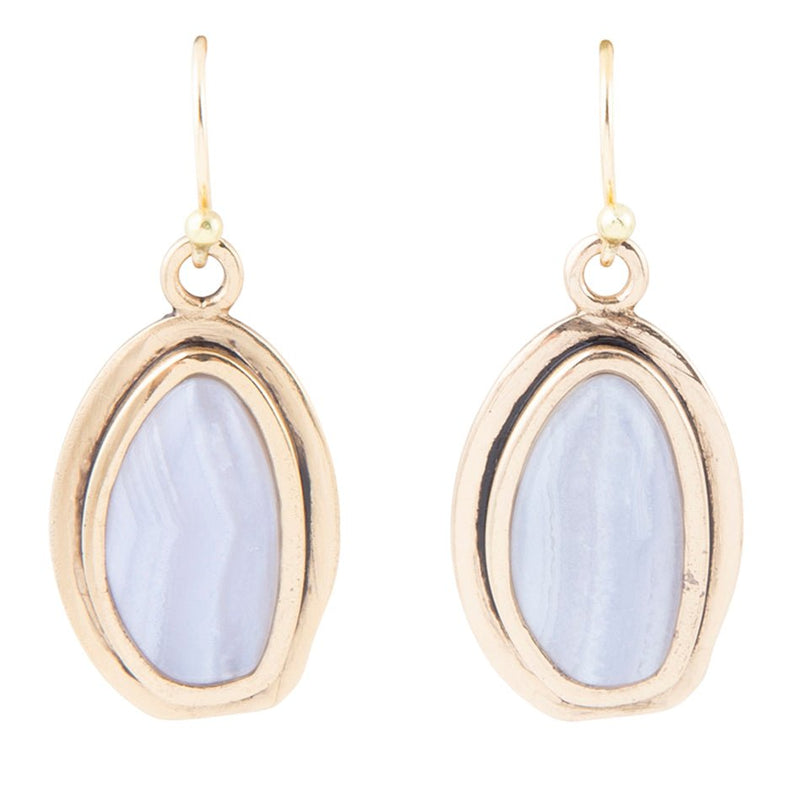 Blue Agate Golden Drop Earrings