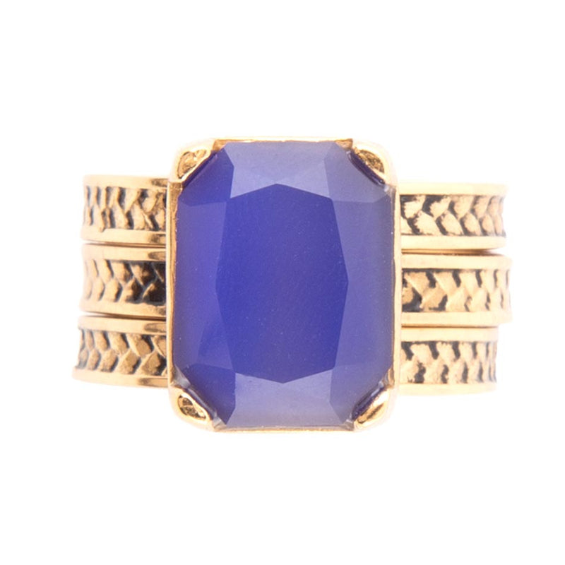 Blue Agate Stackable Golden Three Set Ring