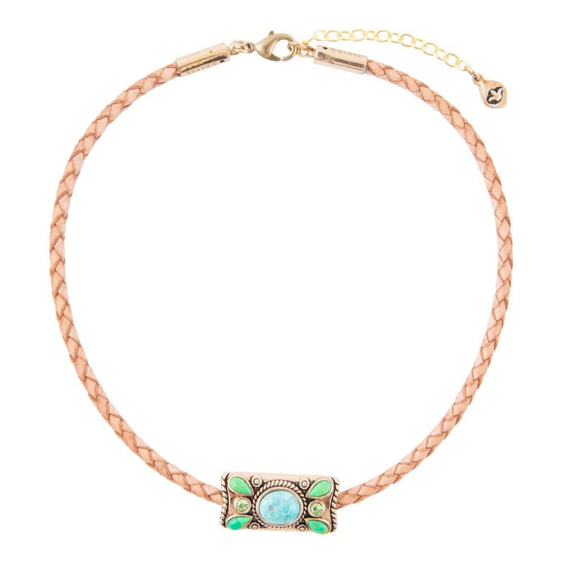 Legacy Lime Green and Blue Turquoise Braided Leather Necklace