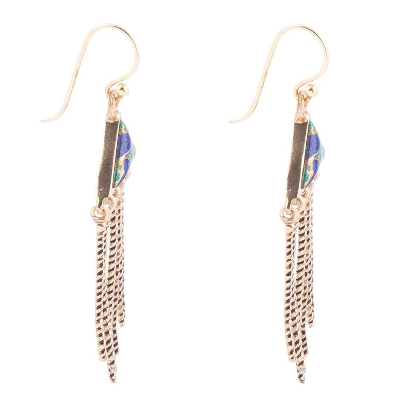 Blue Azurite Matrix Chandelier Golden Earrings