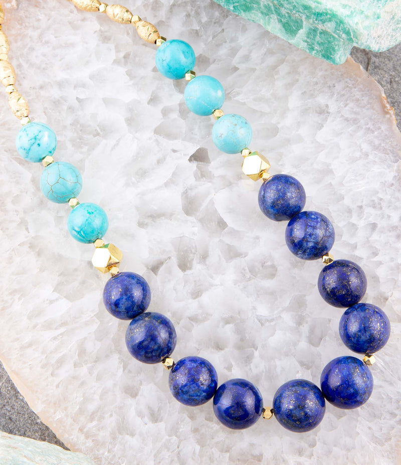 Blue Lapis and Magnesite Golden Necklace