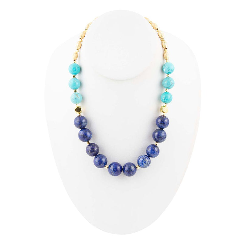 Blue Lapis and Magnesite Golden Necklace