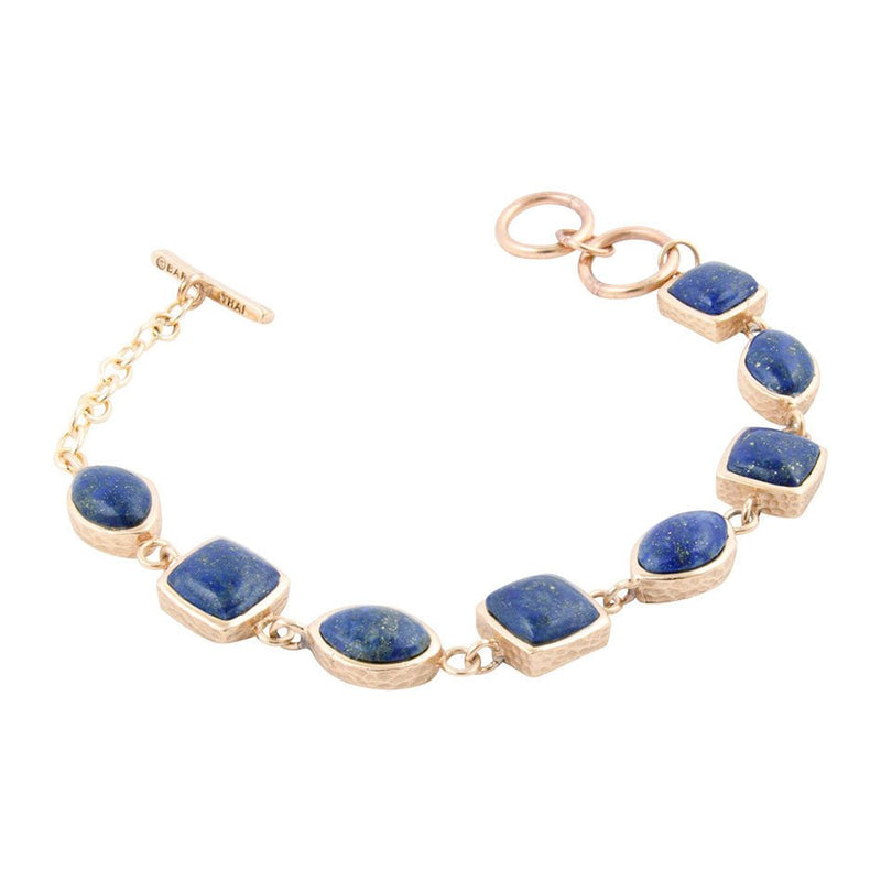 Blue Lapis Hammered Link Golden Bracelet