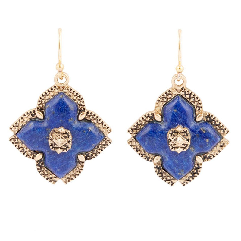 Blue Lapis Maltese Golden Cross Drop Earrings