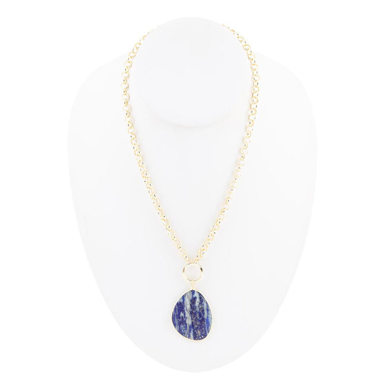 Blue Lapis Slab Pendant Golden Necklace