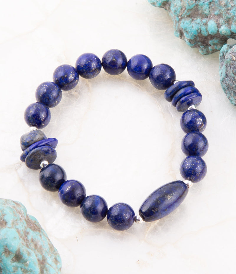 Blue Lapis Beaded Stretch Bracelet