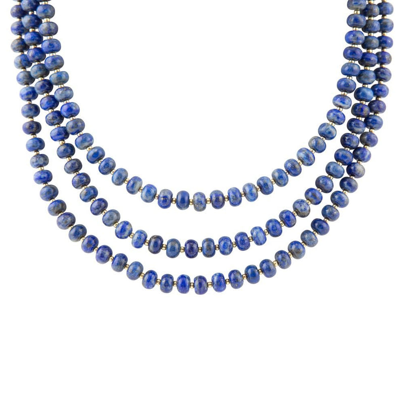 Blue Lapis Triple Strand Golden Necklace