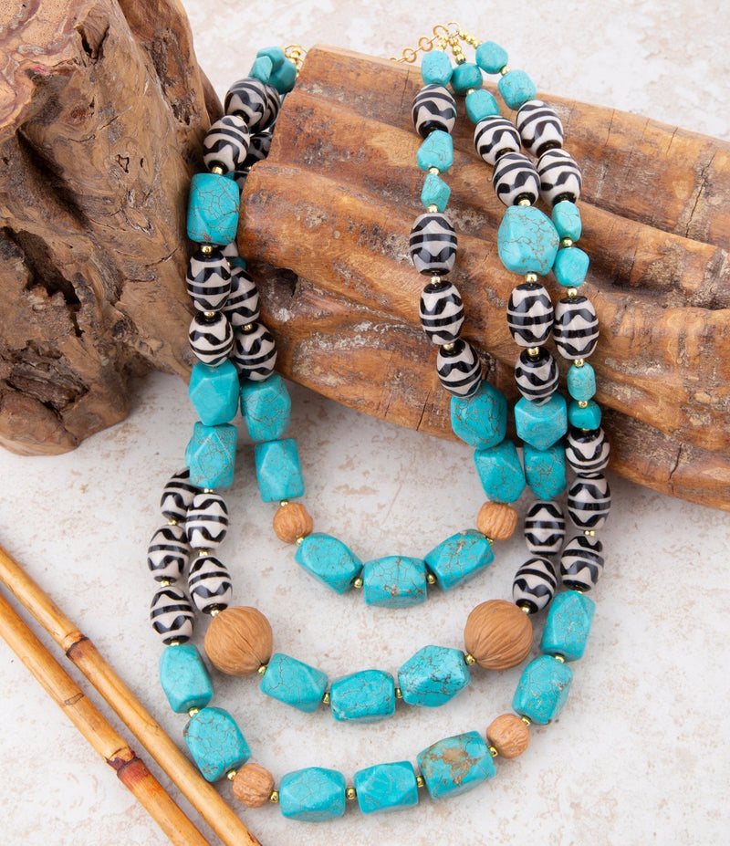 Tulum Blue Magnesite Golden Statement Necklace