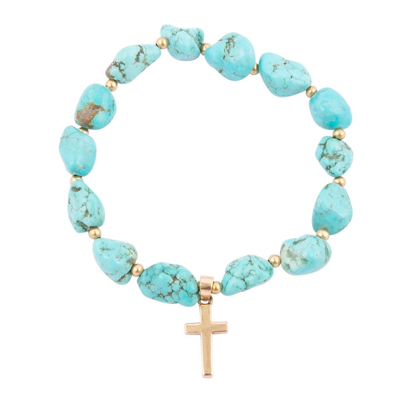 Blue Magnesite on the Cross Golden Charm Bracelet