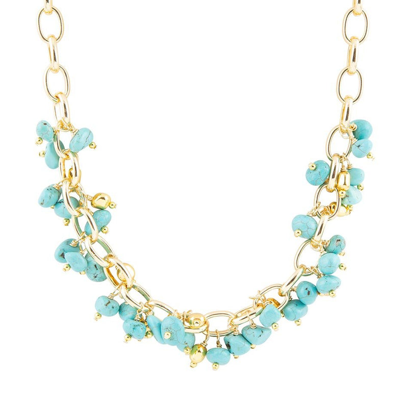 Blue Magnesite Stones Golden Chain Necklace