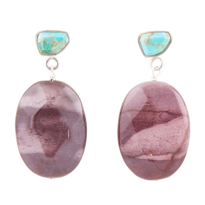 Blue Turquoise and Brown Mookaite Drop Earrings