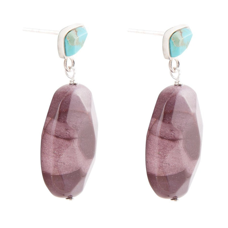 Blue Turquoise and Brown Mookaite Drop Earrings