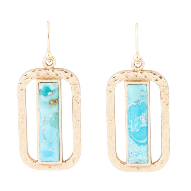 Blue Turquoise and Golden Bronze Open Earrings
