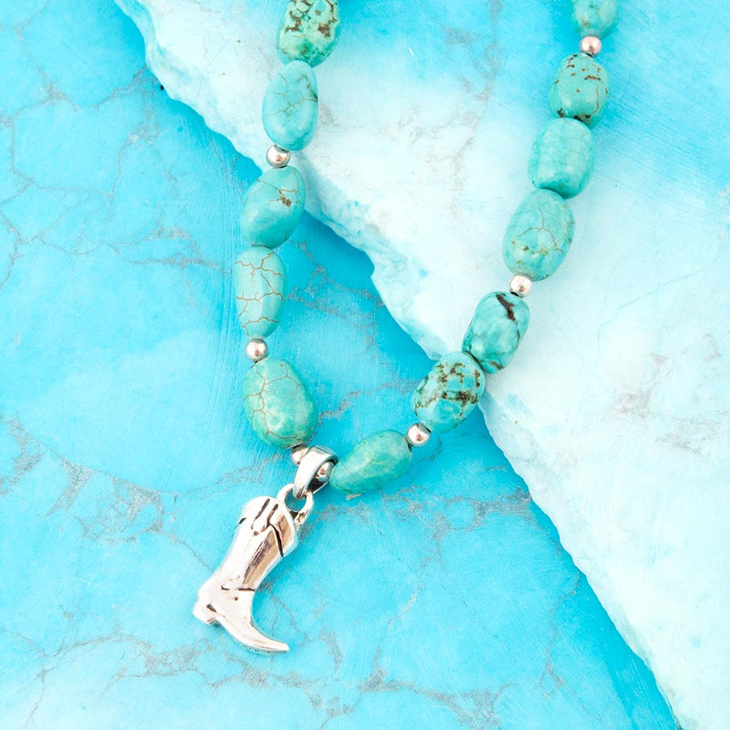 Blue Turquoise and Sterling Silver Boot Charm Necklace