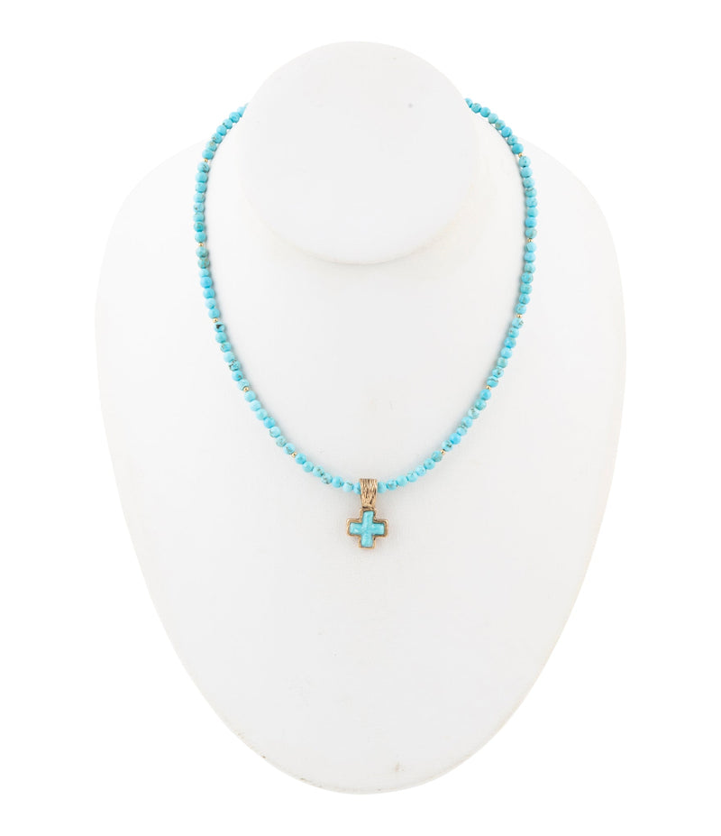 Blue Turquoise Cross Golden Pendant Necklace