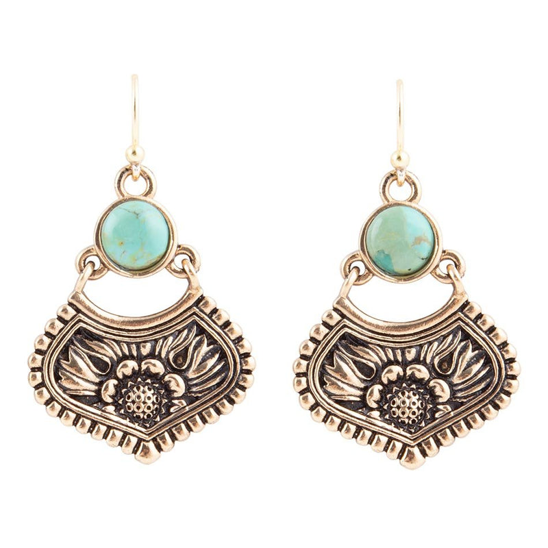 Blue Turquoise Flourish Golden Drop Earrings