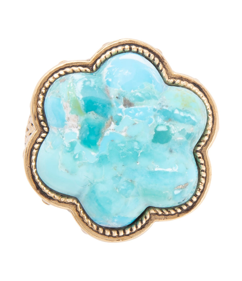 Blue Turquoise Flower Golden Ring