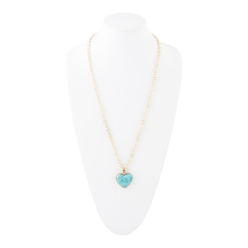 Blue Turquoise Heart Pendant Golden Necklace