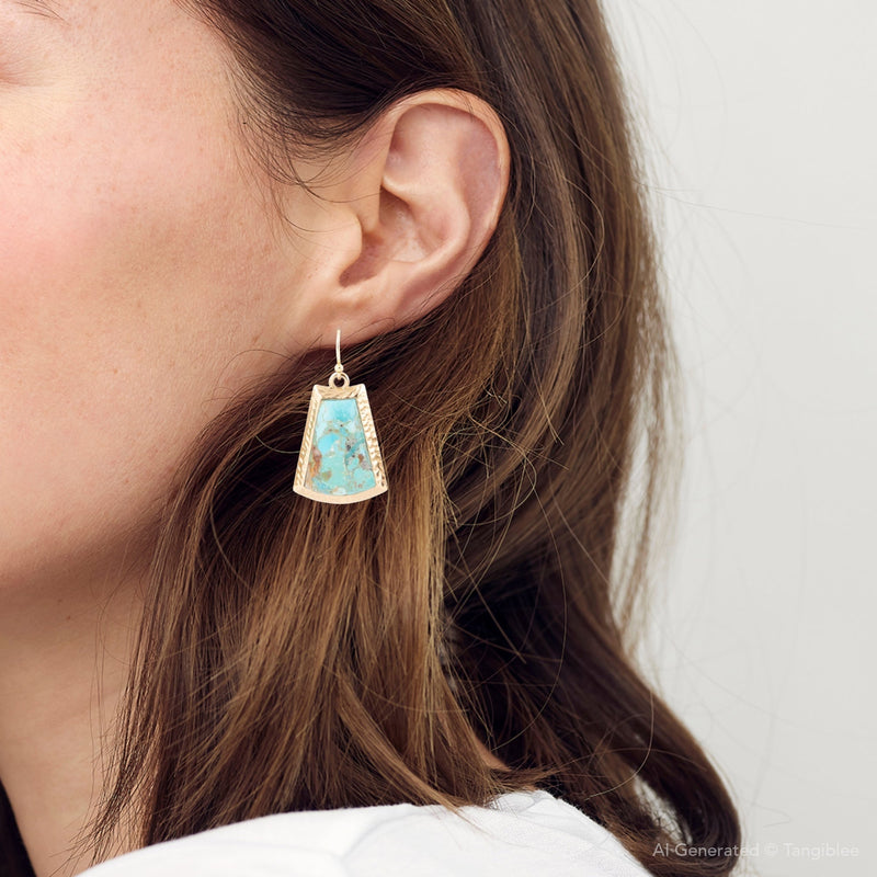 Blue Turquoise Jeweled Statement Golden Earrings