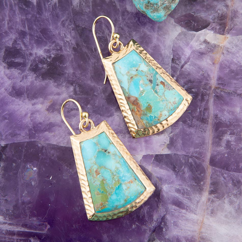 Blue Turquoise Jeweled Statement Golden Earrings