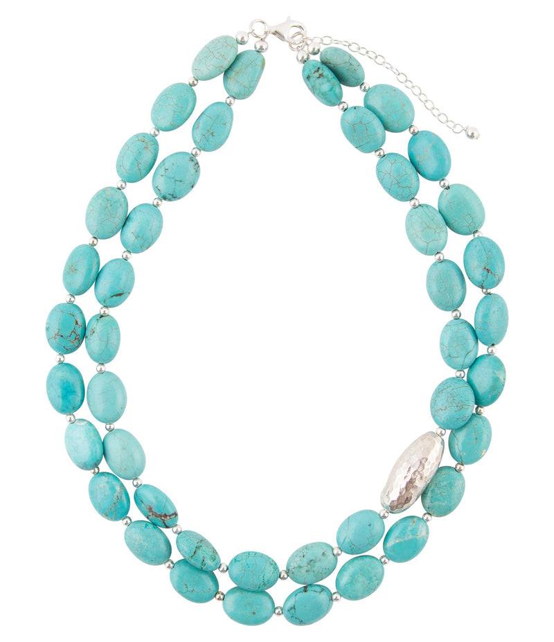 Blue Turquoise Magnesite Sterling Silver Strand Necklace