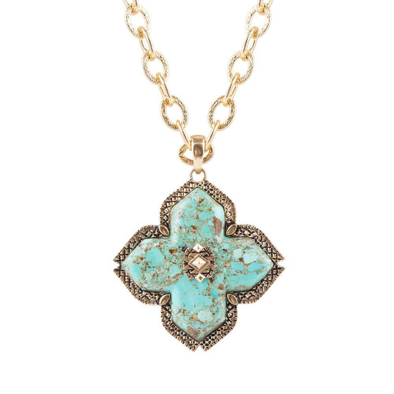 Blue Turquoise Maltese Golden Cross Pendant