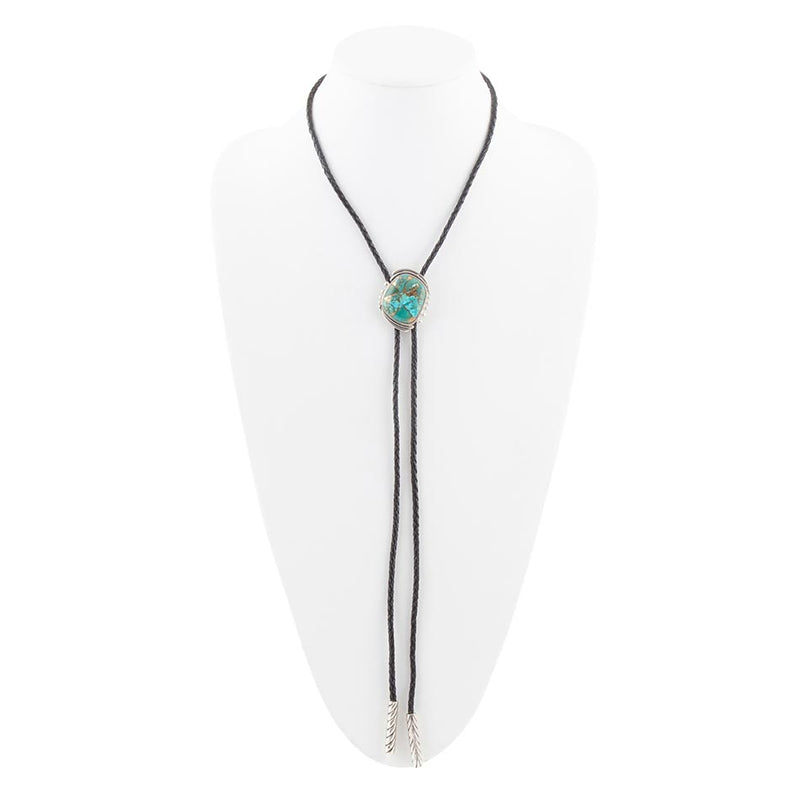 Blue Turquoise Matrix Sterling Silver Bolo Tie Necklace