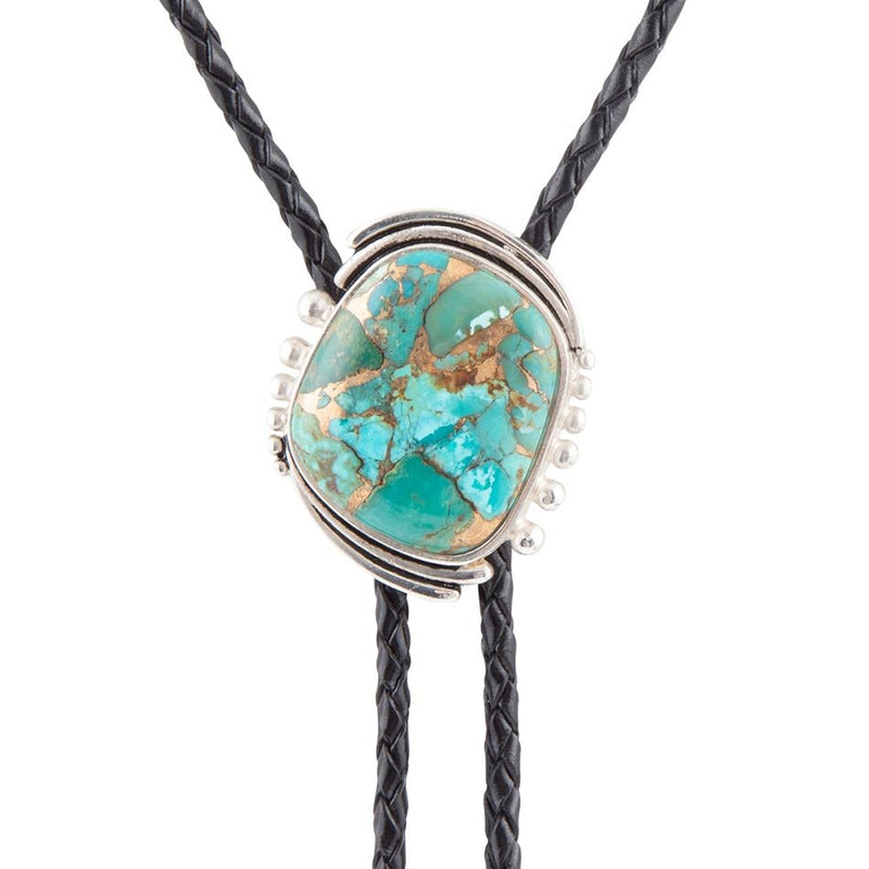 Blue Turquoise Matrix Sterling Silver Bolo Tie Necklace