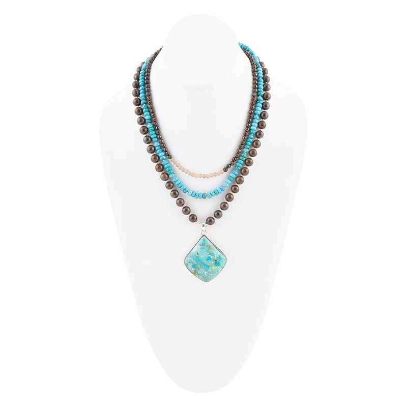 Blue Turquoise Pendant Statement Sterling Silver Necklace