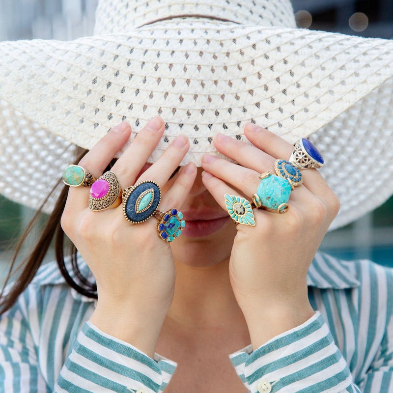 Blue Turquoise Rhombus Statement Ring