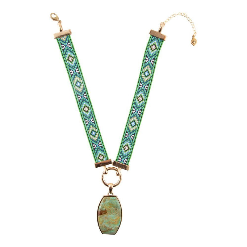 Blue Turquoise Textile Blue and Green Ribbon Necklace