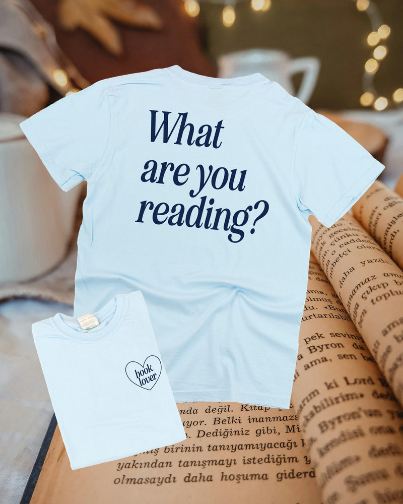 Book Lover. What Are You Reading? - Chambray w/ Navy - Youth Comfort Colors Tee