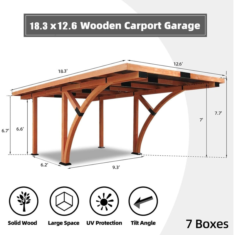 [12X18FT] Alora Premium Heavy-Duty Pine Wood Arc-Shaped Carport With Metal Roof (SAK94716)