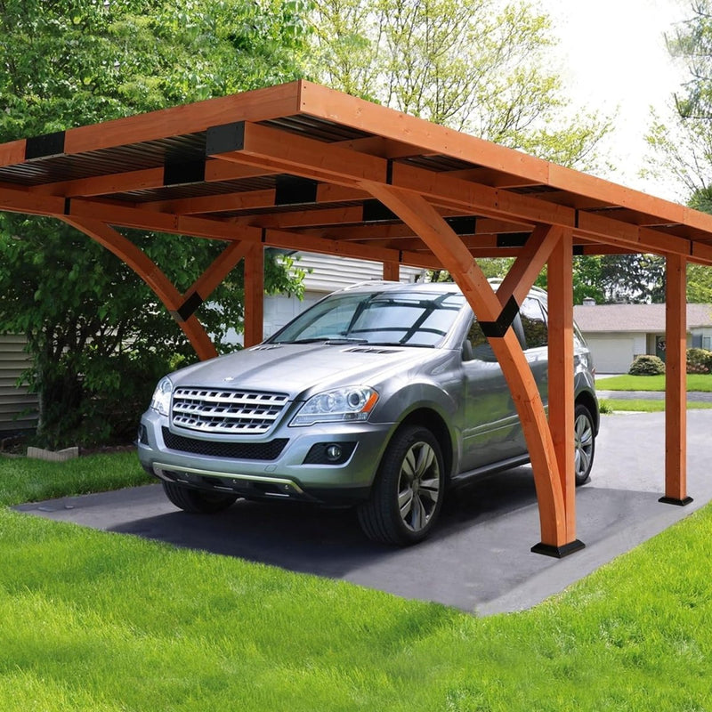 [12X18FT] Alora Premium Heavy-Duty Pine Wood Arc-Shaped Carport With Metal Roof (SAK94716)