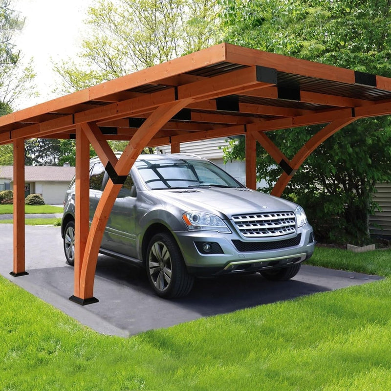 [12X18FT] Alora Premium Heavy-Duty Pine Wood Arc-Shaped Carport With Metal Roof (SAK94716)