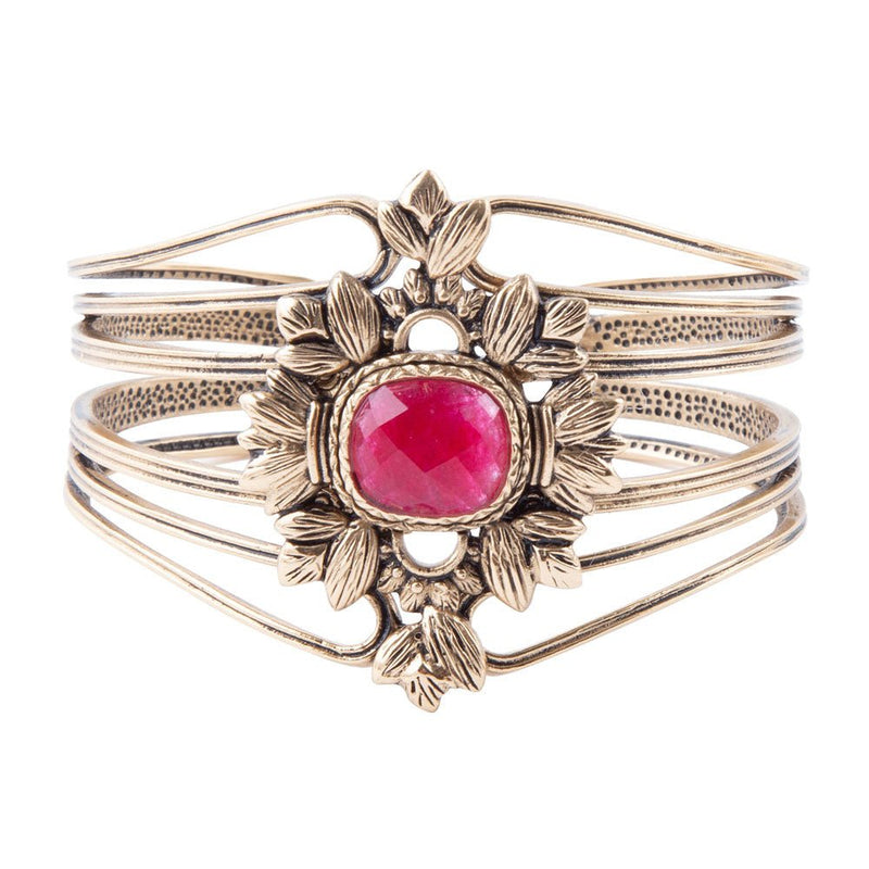 Bordeaux Quartz and Bronze Ornate Cuff Bracelet
