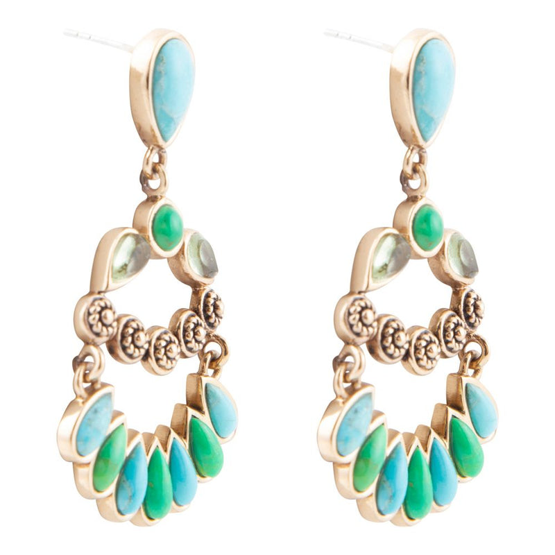 Legacy Blue and Lime Turquoise Golden Post Drop Earrings