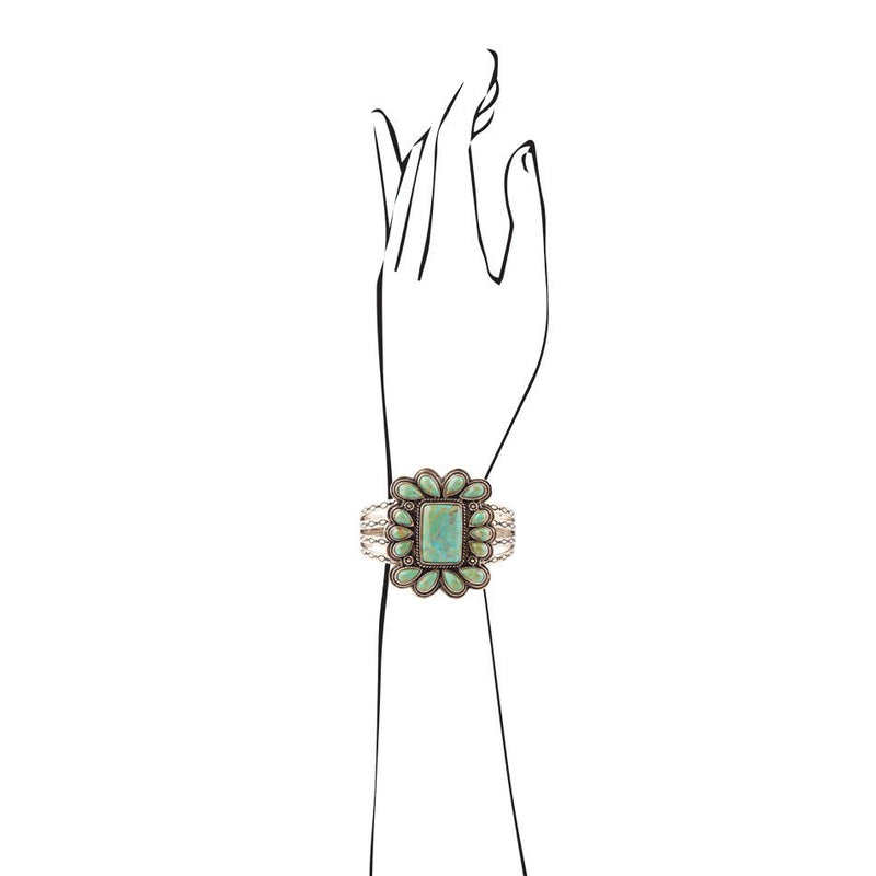 Blue Turquoise Golden Statement Cuff Bracelet