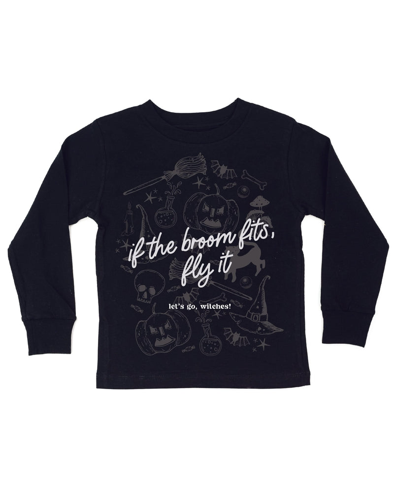 If The Broom Fits, Fly It - Black Child Long Sleeve Tee