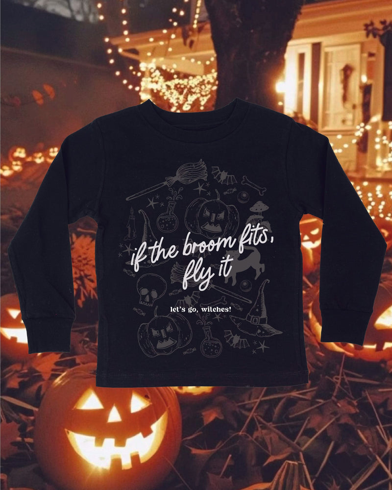 If The Broom Fits, Fly It - Black Child Long Sleeve Tee