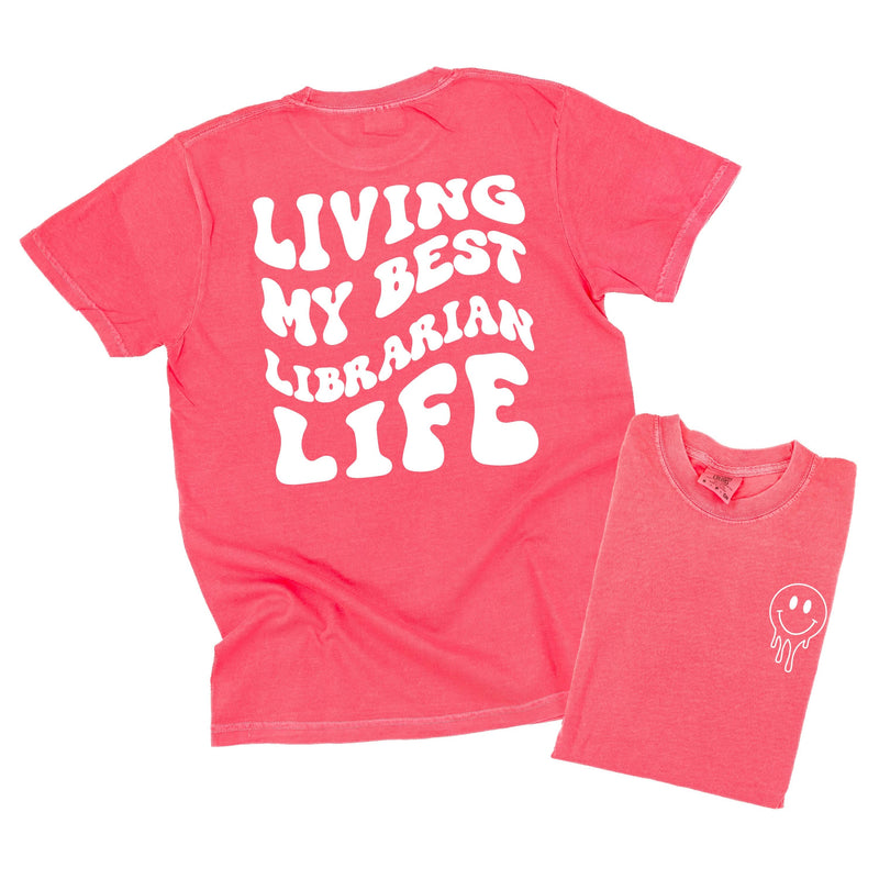 Living My Best Librarian Life - Melty Smiley (pf & b) - Comfort Colors Tee