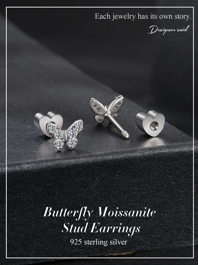 Moissanite Butterfly Clover Stud Earrings 925 Silver Diamond Cut Wedding Gift
