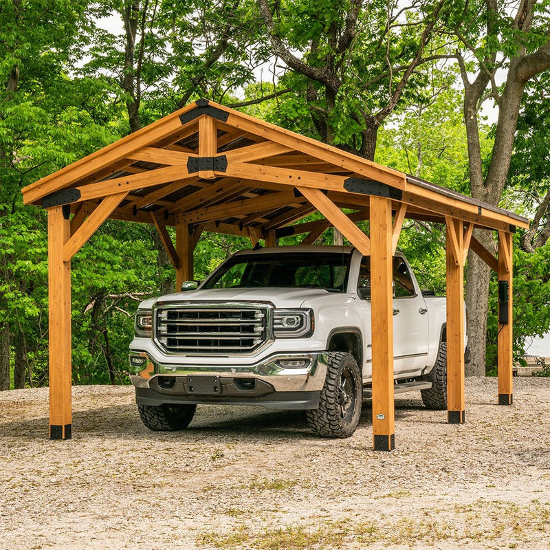 [12X20FT] Alora Premium All Cedar Wooden Carport Pavilion Gazebo With Sloped Hardtop Steel Roof (92758314)
