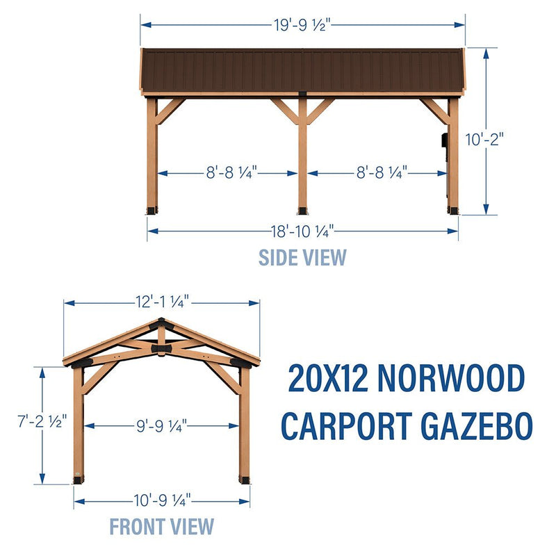 [12X20FT] Alora Premium All Cedar Wooden Carport Pavilion Gazebo With Sloped Hardtop Steel Roof (92758314)