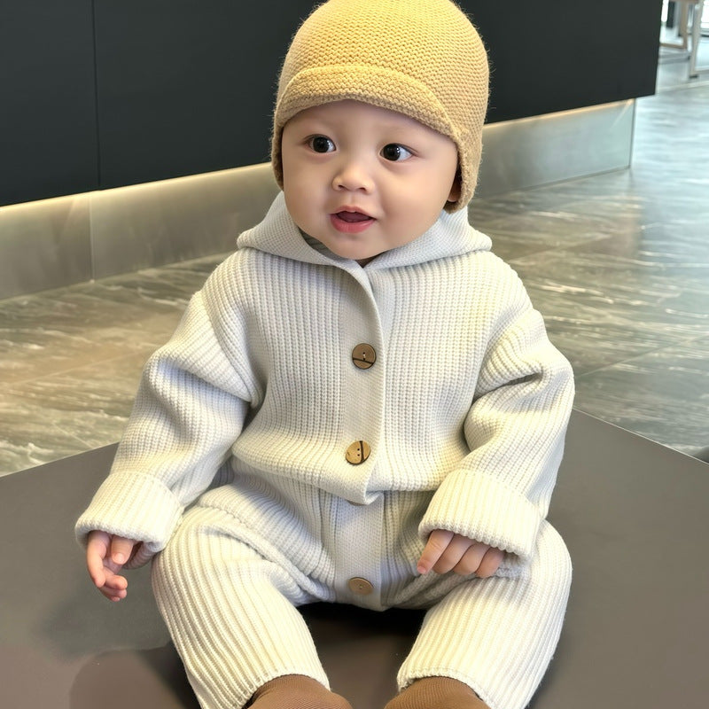 Baby Bodysuit Knitted Wool Warm Romper Long Crawling Suit Infant Clothes