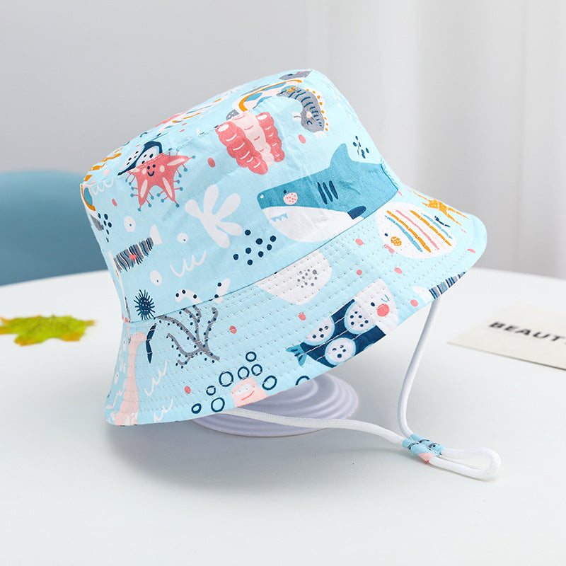 Printed Bucket Hat Cute Car Dinosaur Summer Beach Pure Cotton Fisherman Hat For Babies