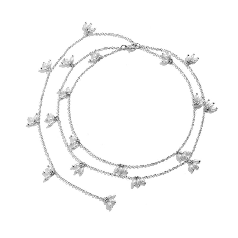 Elegant Faux White Pearl Necklace with Long Gold-Plated Tassels