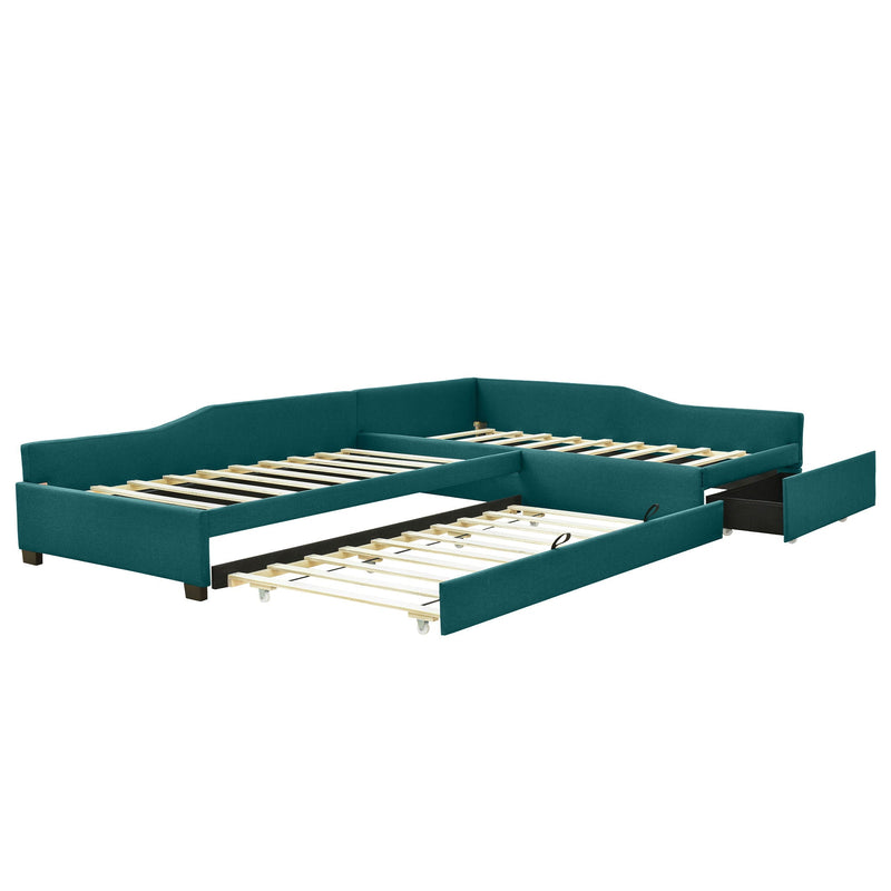 Upholstered Double Daybed With Trundle And Drawer