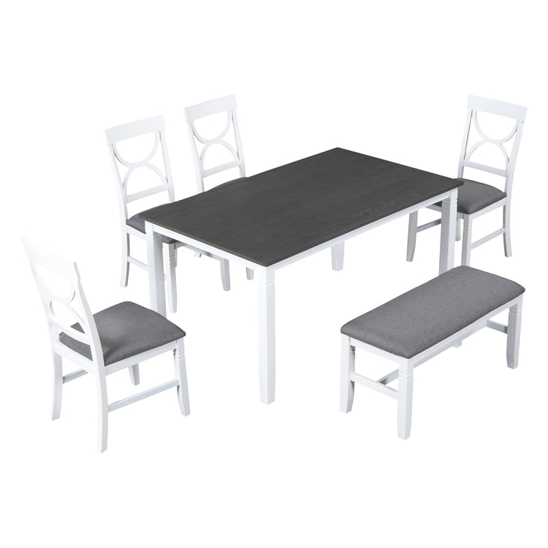 TOPMAX 6-Piece Wood Dining Table Set Kitchen Table Set with Upholstered Bench and 4 Dining Chairs, Farmhouse Style,Gray+White (old sku: SP000003AAK)